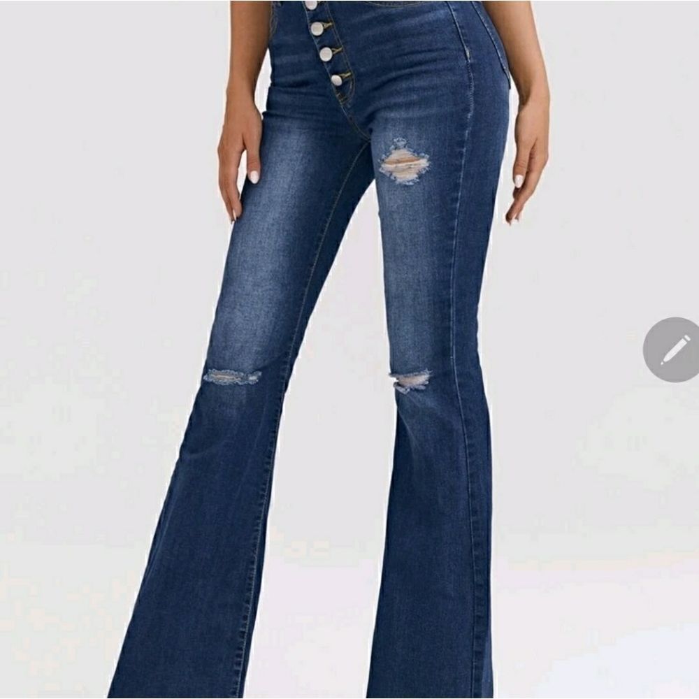 High Waist Ripped Detail Flare Leg - Picture 4 of 9